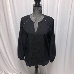 Collective Concepts Top Womens Size Medium Black Grommets Cold Shoulder Peasant